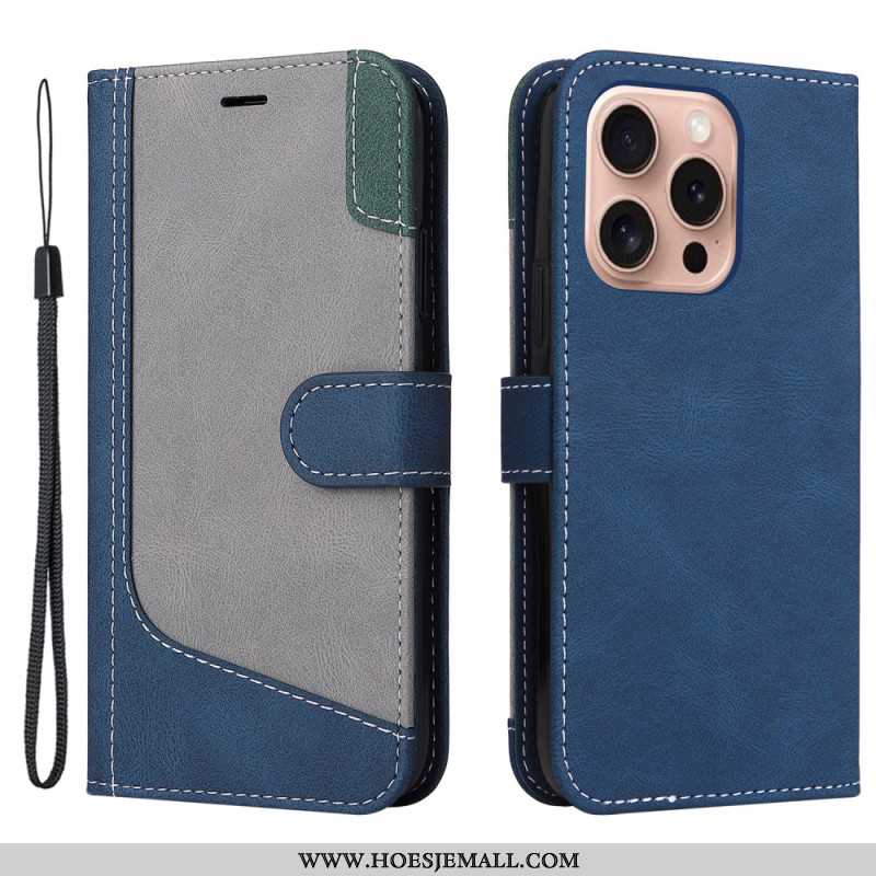 Leren Hoesje Voor iPhone 16 Pro Driekleur Met Riem