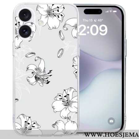 Hoesje iPhone 16 Transparante Rand Witte Bloemen Bescherming Hoesje