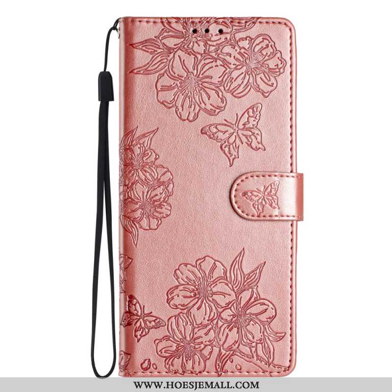 Flip Case Leren iPhone 16 Patroon Met Vlinders En Bloemen