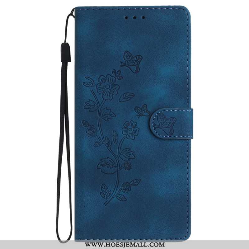 Leren Hoesje iPhone 16 Bedrukte Bloemen Met Riempje Bescherming Hoesje