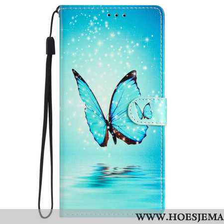 Folio-hoesje iPhone 16 Telefoonhoesje Blauwe Vlinder Met Riem