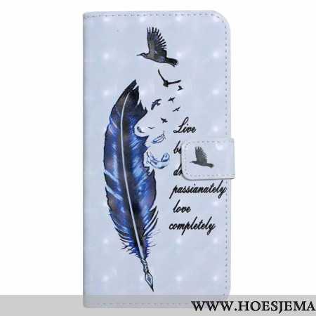 Folio-hoesje iPhone 16 Blauwe Veer Met Riem