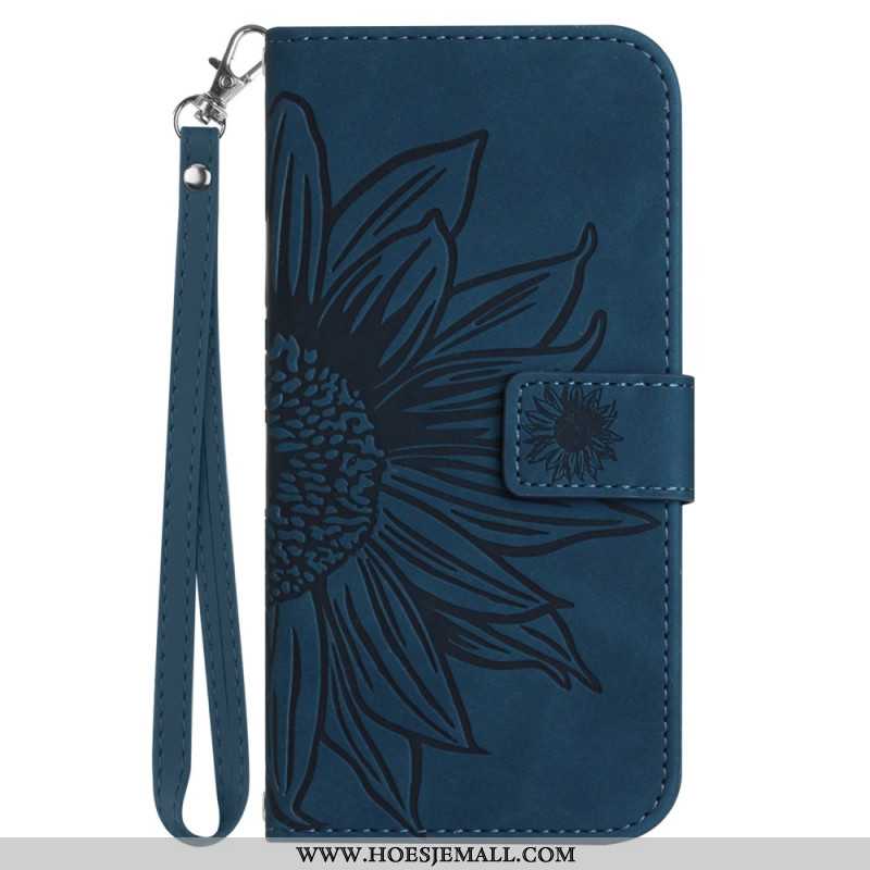 Leren Hoesje Voor iPhone 16 Zonnebloemprint Met Riempje