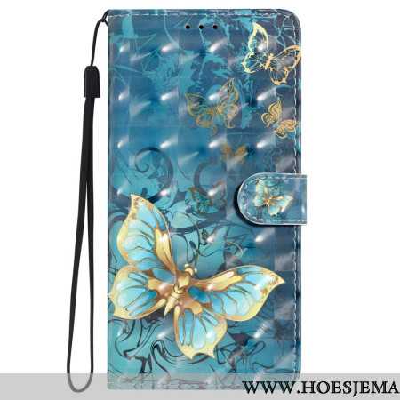 Leren Hoesje iPhone 16 3d Vlinders Met Koord Bescherming Hoesje