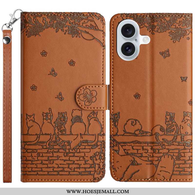 Leren Hoesje Voor iPhone 16 Stringkatten