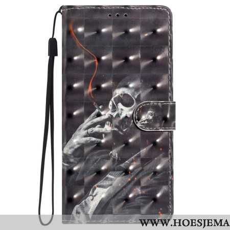 Leren Hoesje iPhone 16 Rokend Skelet Met Riem Bescherming Hoesje