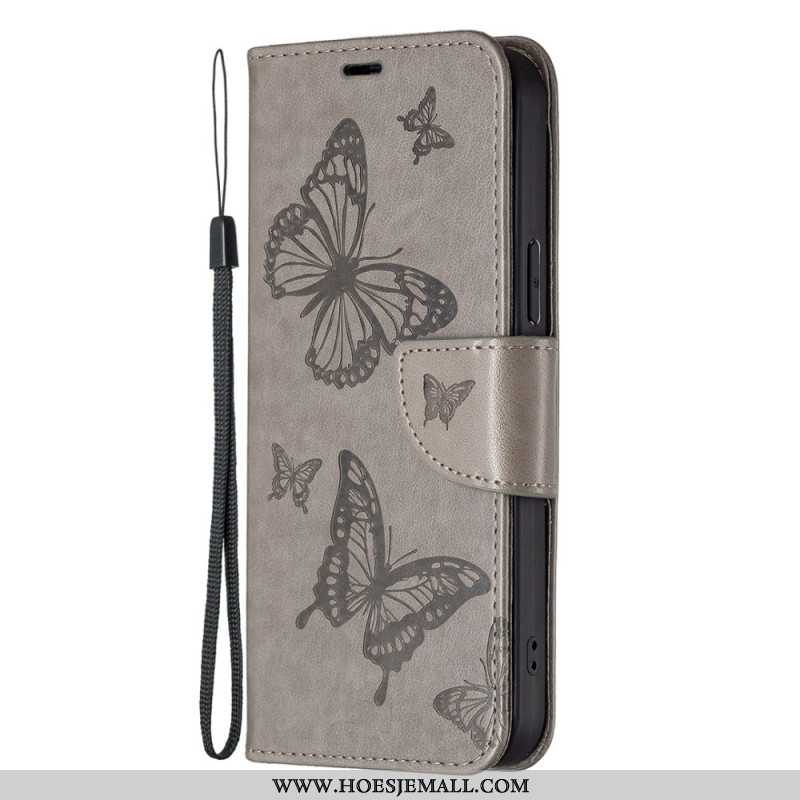 Leren Hoesje iPhone 16 Lanyard Vlinders