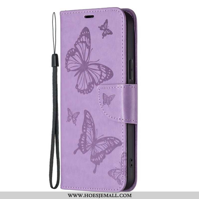 Leren Hoesje iPhone 16 Lanyard Vlinders