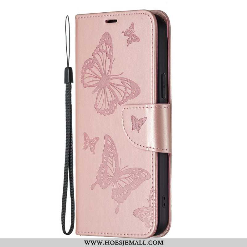 Leren Hoesje iPhone 16 Lanyard Vlinders