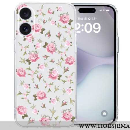 Hoesje iPhone 16 Transparante Rand Roze Bloemen